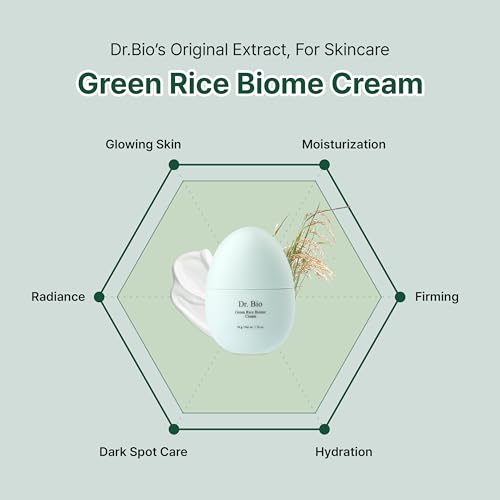 Green Rice Biome Cream (1.69 fl.oz) with Probiotic, Vegan Moisturiser, Reduce Dark Spot, Treat Hyperpigmentation & Blemish, Radiant Skin, Skin Barrier Care, Fragrance-Free, Korean Skincare