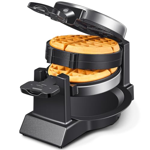 Double Belgian Waffle Maker 8 Slices, 180° Flip, 1400W Non-Stick
