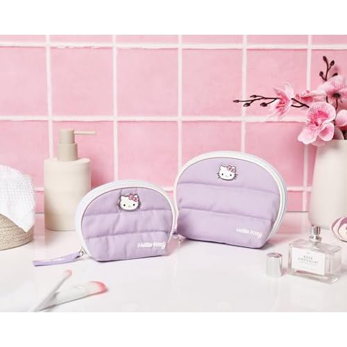 SALLY ROSE Sanrio Hello Kitty Makeup Bag Set Official License, Quilted Dome Cosmetic Travel Bags, Cute Make Up Bags