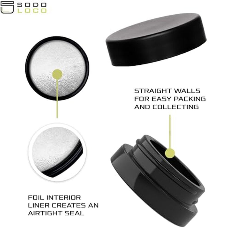 (90 Pack) 7ml Low Profile Thick Black Glass Jars with Black Lids - Airtight Containers for Oil, Lip Balm, Wax, Cosmetics