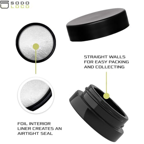 (90 Pack) 7ml Low Profile Thick Black Glass Jars with Black Lids - Airtight Containers for Oil, Lip Balm, Wax, Cosmetics
