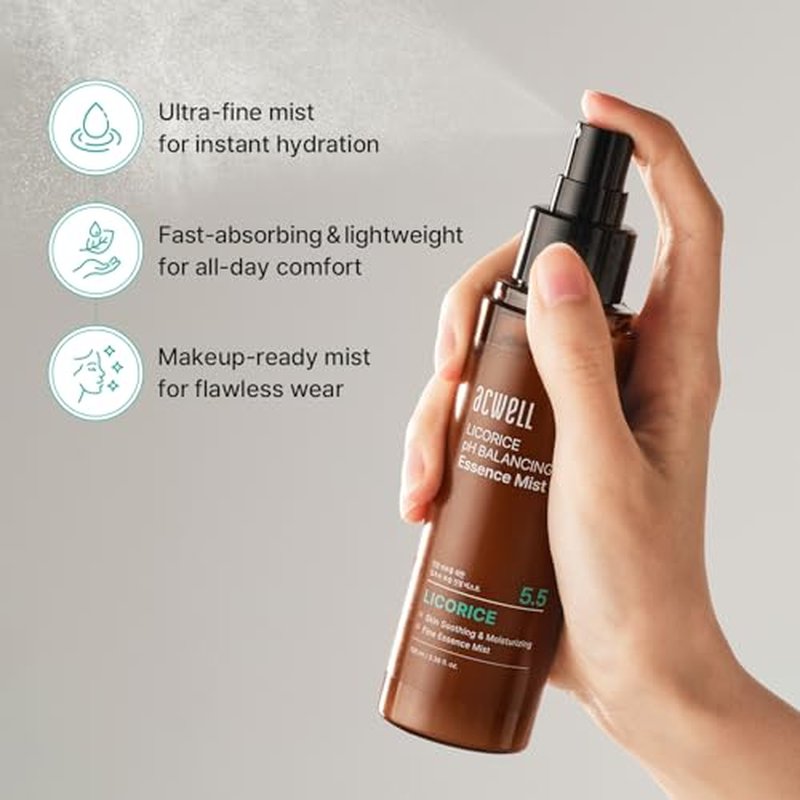 ACWELL Licorice pH Balancing Essence Hydrating Face Mist ? Ultra-Fine Facial Spray with Licorice, Triple Hyaluronic Acid & Panthenol, Soothing Hydration & Barrier Repair for Sensitive Skin, 3.38 fl oz