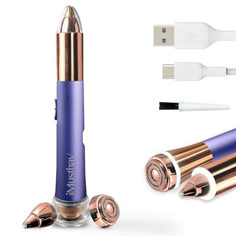 2 in 1 Eyebrow and Facial Hair Remover for Women Painless Electric Razor Epilator Trimmer Shaver with 18K Gold-Plated, USB Rechargeable, 360¡Æ LED for Flawless Eyebrow and Face Hair Removal