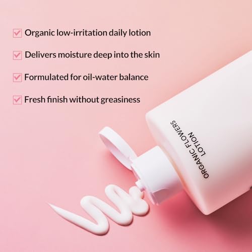 Whamisa Organic Flowers Lotion Double Rich, 95.2% Organic, Waterless Formula, Fermented Ingredient Formula for Deep Hydration & Skin Comfort, Moisturizing, Korean Skin Care (200ml)
