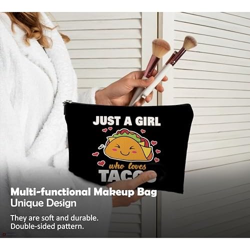 Taco Gifts for Lovers, Makeup Bag, Food Cosmetic Bag With Zipper, Just A Girl Who Loves Tacos, Birthday Gifts