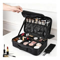 Greenfeather Black Medium Travel Makeup Case with Adjustable Dividers & Shoulder Strap