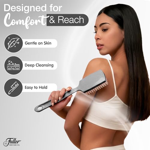 Fuller Brush Bath Brush with Long Handle - 13 Inch Back Scrubber for Shower - Gentle Exfoliating Body Brush for Wet or Dry Brushing - Ergonomic Non-Slip Grip with Hanging Hole ? Dove Gray