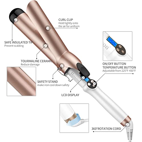 Hoson 1 3/4 Inch Curling Iron with Tourmaline Ceramic Coating & Adjustable Temperature