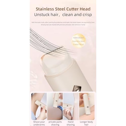 Dual-Head Rechargeable Hair Trimmer for Women, Body Shaver with 3D Floating Blades, Detachable Heads, Smooth & Painless Hair Removal