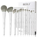 White Professional Makeup Brush Set - 12 Dense Synthetic Brushes for Face & Eyes, Elegant Storage