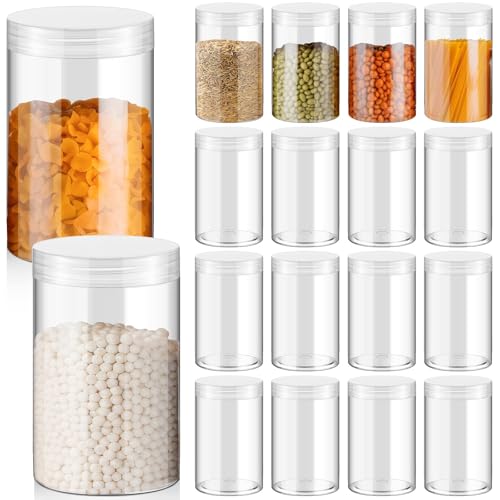 Clear 12 oz Plastic Jars with Lids - 16 Pack Wide Mouth Storage Containers