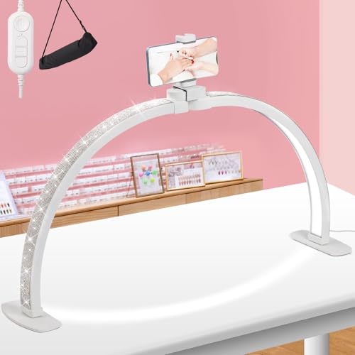 29-Inch Foldable Half Moon Nail Desk Lamp with Phone Holder - Stepless Dimming & Color Temp