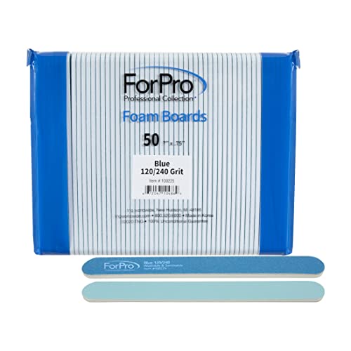 ForPro Professional Collection Blue Foam Board, 120/240 Grit, Mylar Manicure and Pedicure Nail File, 7¡± l x .75¡± w, 50 Count