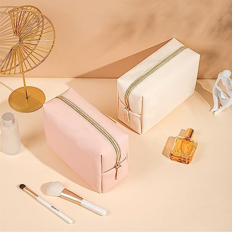 8 Pcs Small Preppy Makeup Bag, PU Leather Zipper Cosmetic Bag Bulk, Plain Cosmetic Pouch Waterproof Versatile Portable Toiletry Bag Daily Storage Beauty Bag Organizer for Wedding Party Gift Travel