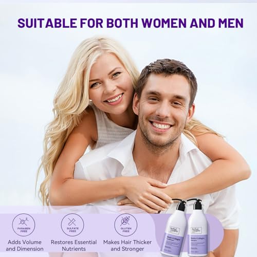 Herbalosophy Biotin & Collagen Shampoo & Conditioner Set with Vitamin B7 & Argan Oil - Pack of 2, 16.9 Fl Oz Each, Sulfate & Paraben Free, Dry & Damaged Hair Repair