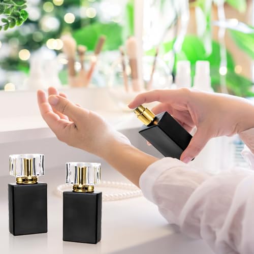 Foraineam 8 Pack 30ml / 1 oz. Black Refillable Perfume Bottles, Portable Square Empty Glass Perfume Atomizer Bottle with Spray Applicator