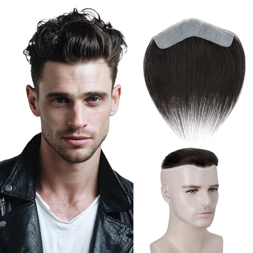 SEGO Men's Human Hair Toupee V-Shape Hairpiece 1.57x7 Inches for Natural Hairline