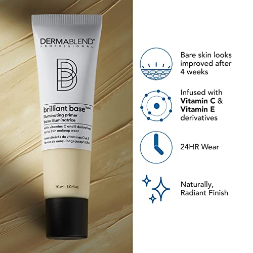 Dermablend Brilliant Base Illuminating Face Primer 1 Fl Oz - Long Lasting Radiance, Fragrance-Free, Suitable for Dry/Oily/Acne-Prone Skin