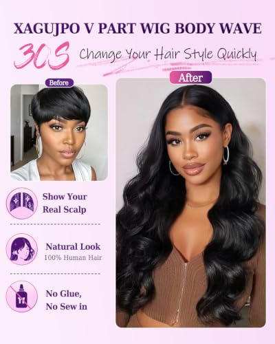 Natural Color 12 Inch Human Hair Body Wave U Part Wig with Drawstring - No Leave Out, Glueless, 180% Density