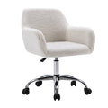 KCC Faux Fur Makeup Vanity Chair White Plush with Wheels and Adjustable Height