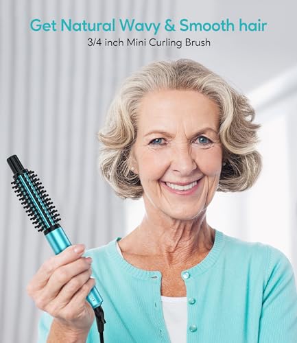 Mini Thermal Curling Brush 3/4 Inch for Short Hair - Dual Voltage Travel Styler Blue