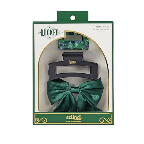 Wicked 3PK Claw Clip & Bow Barrette set - hair clips - gift box - hair clips for women - gifts for her - hair accessories -Scunci by Conair