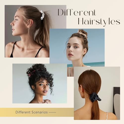 ZIMASILK 100% Mulberry Silk Hair Scrunchies, Best For Women And Girls¡¯ Hair 19 Momme Elastic Hair Bands for Ponytail Holder Gentle And No hurt (3 Pack, Black)