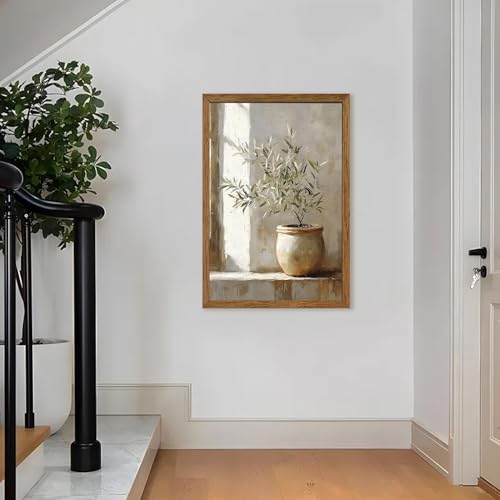 AVECCO Potted Vintage Olive Tree Wall Art Canvas 20x30 Inches - Tree Variation