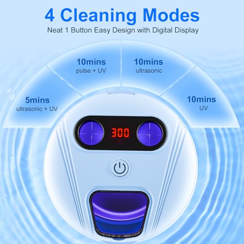Blue Upgraded Ultrasonic Retainer Cleaner Machine 45kHz for Dentures & Oral Appliances