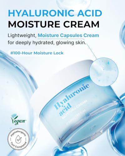 Hyaluronic Acid Moisturizer Cream with Vitamins - 100 Hour Hydration, Skin Barrier Repair