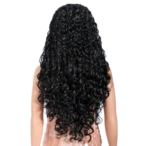 13x6 Lace Front Curly Synthetic Wig - 28 Inch 1B Free Part for Daily & Cosplay