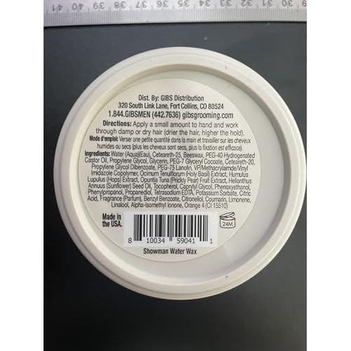 GIBS Water Wax, SHOWMAN-Medium Hold, Healthy High Shine, Water Based, made in USA, 4oz