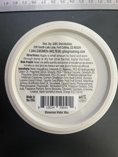 GIBS Water Wax Medium Hold High Shine Hair Pomade 4oz - Showman Variation