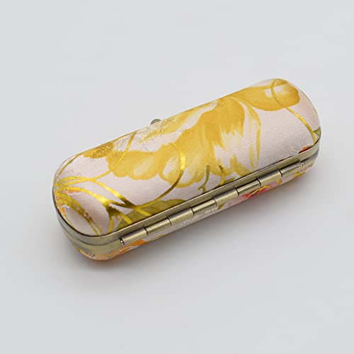 Ladies Floral Lipstick Case Holder with Mirror,Makeup Cases for Women (White)
