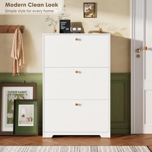 Nicetree White 3-Drawer Narrow Shoe Cabinet | Freestanding Modern Shoe Storage for Entryway