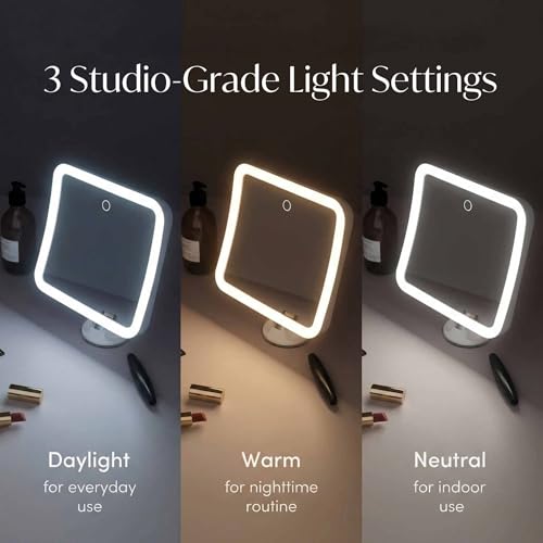 Fancii Rechargeable 10X Magnifying Lighted Makeup Mirror - White, Dimmable & Portable