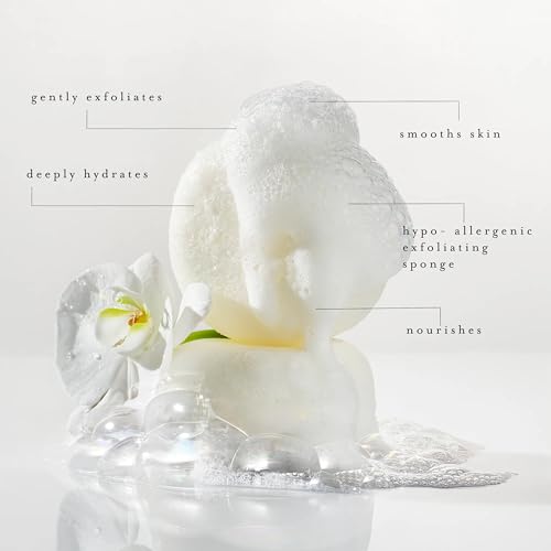kai Body Buffer ? 2 Count exfoliating Bath sponges with Built-in Cleanser, Gardenia Scent, Vegan & Cruelty-Free | Gently exfoliates & cleanses | Made in The USA