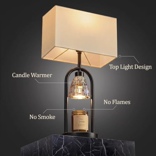 Black 22-Inch Modern Candle Warmer Table Lamp with Dimmable Light