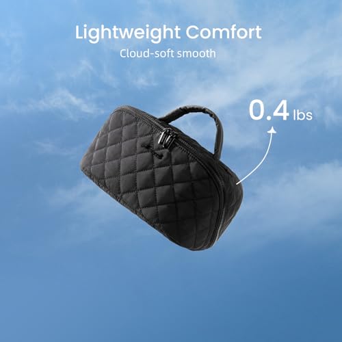 LOVEVOOK Travel Makeup Bag for Women - Medium Black Puffer Cosmetic Organizer Set