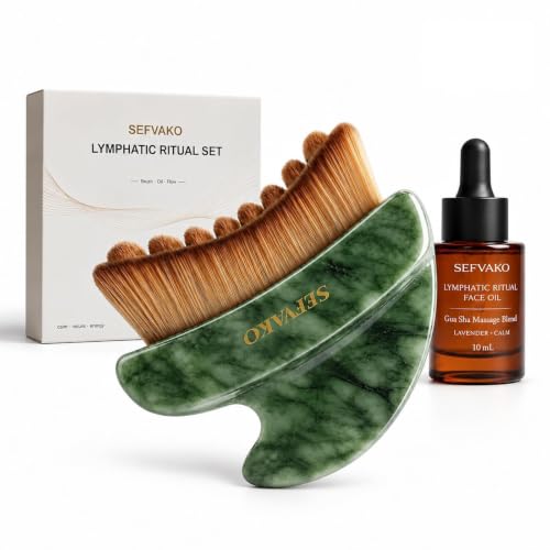 Gold & Green Lymphatic Contour Face Brush with Jade Gua Sha - Sensitive Skin