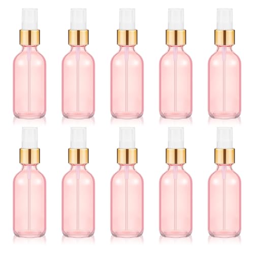 10PCS 4oz Glass Spray Bottles - Refillable Travel Fine Mist Containers (Pink, Gold)