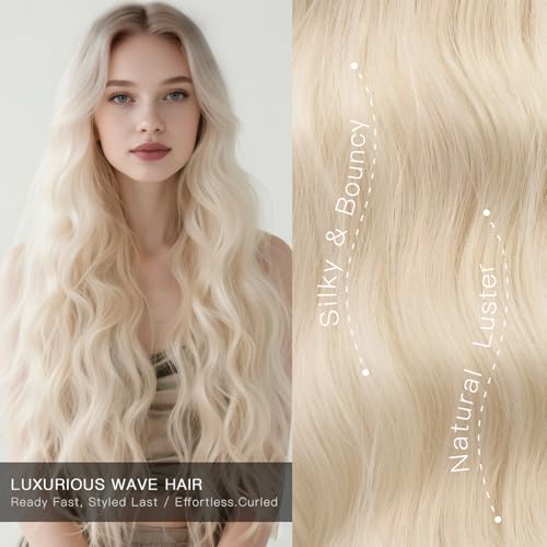 T-color Ombre Platinum Blonde Long Wavy Wig for Women 28 Inch Synthetic Curly Style