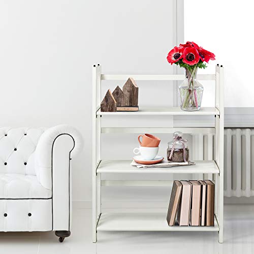 Casual Home 3-Shelf White Folding Bookcase – 27.5 Wide, Stackable, No Assembly