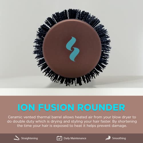 Spornette Ion Fusion Ceramic Round Brush for Blow Drying - Round Hair Brush for Blow Outs, Volume & Curling - Ion Bristles Help to Smooth Hair and Eliminate Frizz & Static (2.5 Inch)