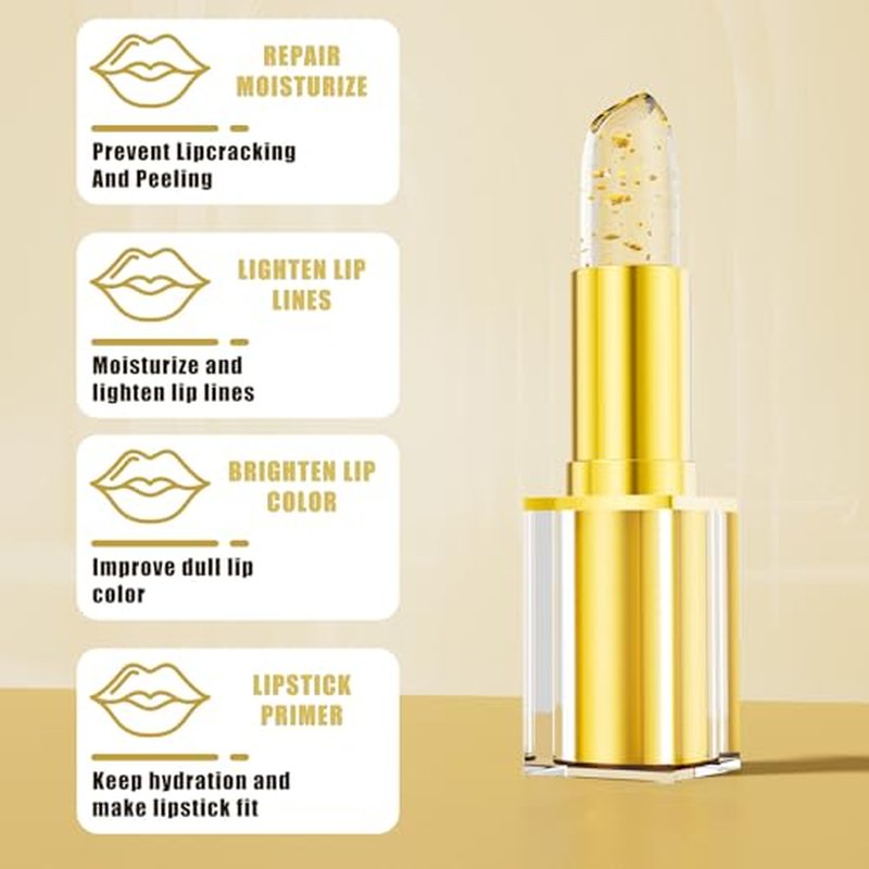 3PCS Color Changing Lipstick, Transferproof Gold Crystal Ph Lipstick Color Changing, Clear Lip stick That Changes Color, Long Lasting 24 Hours Moisturizing, Moisturizing Glossy Shine Lip Gloss