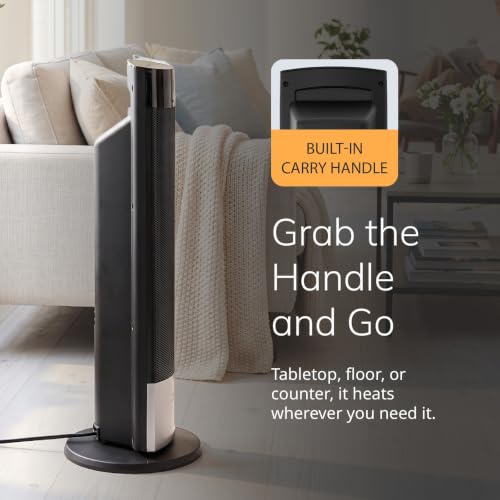 Lasko 18-Inch Ellipse Ceramic Tower Space Heater with Remote - Black