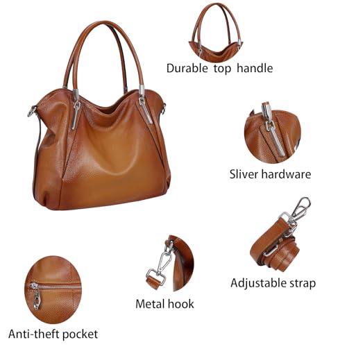 HESHE Leather Shoulder Tote Bag for Women - Sorrel Variant