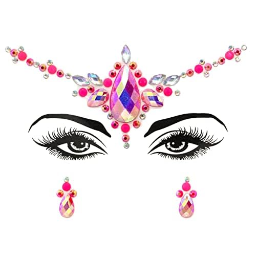 Face Jewels Tattoo Mermaid Face Crystal Stickers Rhinestones Body Glitters Removable Face Gem for Halloween Costume Party 6Pcs (Set C)
