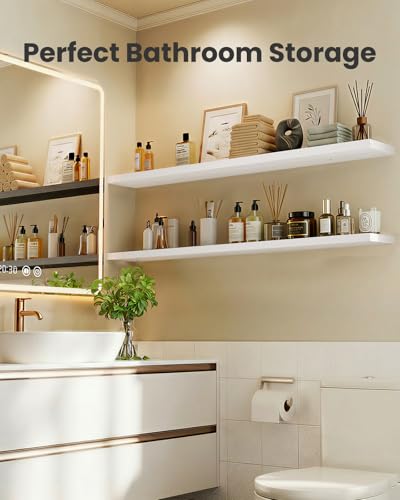 Amada 47.2-Inch White Floating Wall Shelves Set of 3 for Storage & Decor
