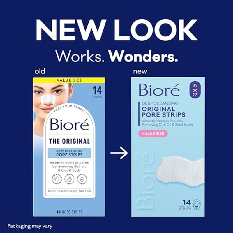 Bior? Original Blackhead Remover Strips, Deep Cleansing Nose Strips With Instant Pore Unclogging, Features C-Bond Technology, Oil-Free, Non-Comedogenic Use, 14 Count, Pack of 4